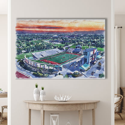 Scheumann Painting Stadium Watercolor, Muncie Indiana Watercolor, Sport Art, Gifts for him, Canvas Print Wall Art