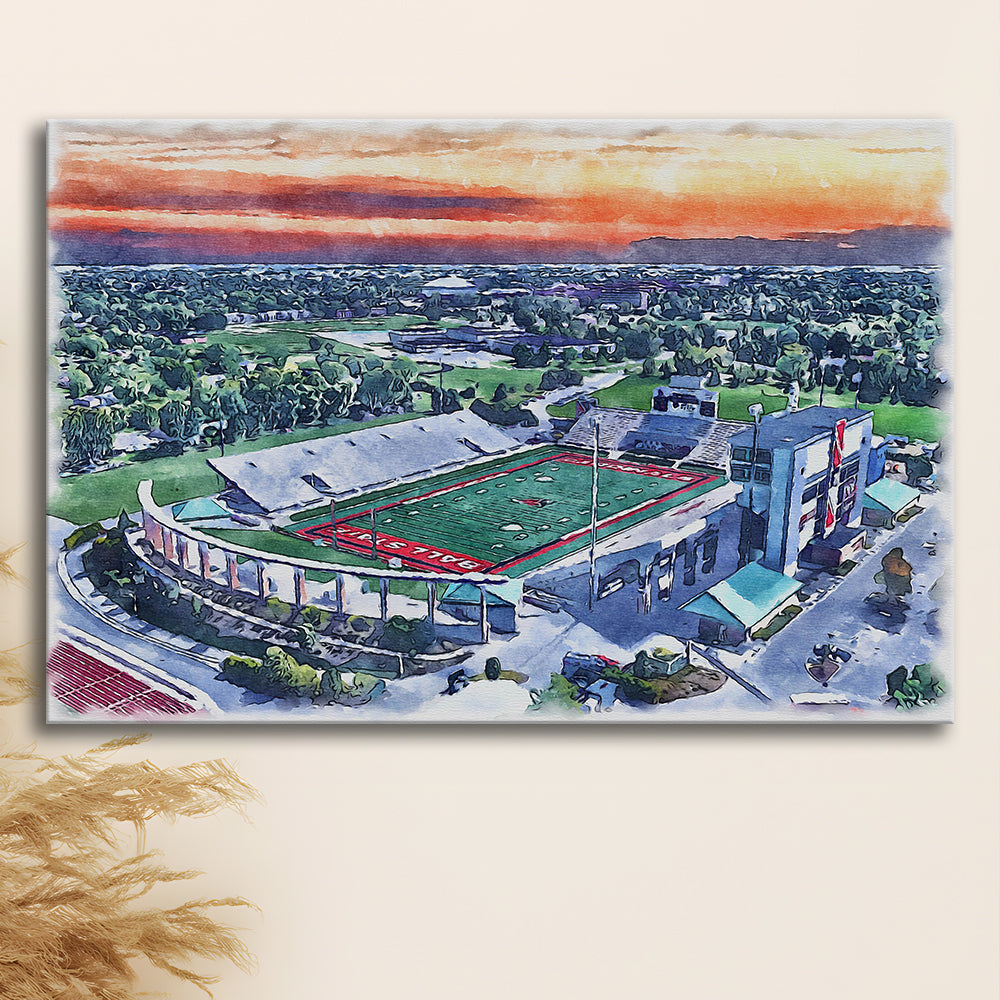 Scheumann Painting Stadium Watercolor, Muncie Indiana Watercolor, Sport Art, Gifts for him, Canvas Print Wall Art
