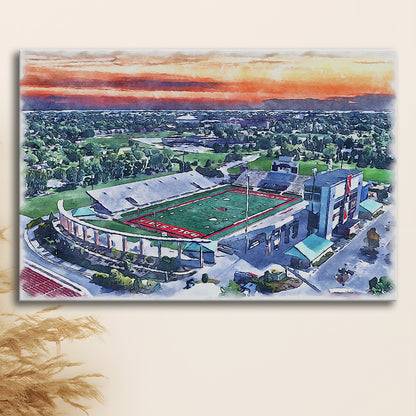 Scheumann Painting Stadium Watercolor, Muncie Indiana Watercolor, Sport Art, Gifts for him, Canvas Print Wall Art