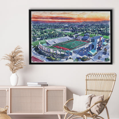 Scheumann Painting Stadium Watercolor, Muncie Indiana Watercolor, Sport Gift Art, Framed Canvas Print Wall Art