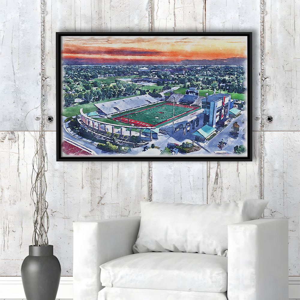 Scheumann Painting Stadium Watercolor, Muncie Indiana Watercolor, Sport Gift Art, Framed Canvas Print Wall Art