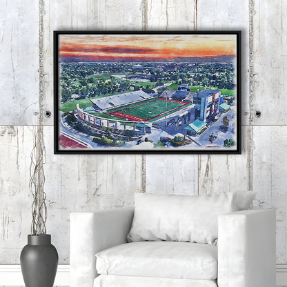 Scheumann Painting Stadium Watercolor, Muncie Indiana Watercolor, Sport Gift Art, Framed Canvas Print Wall Art