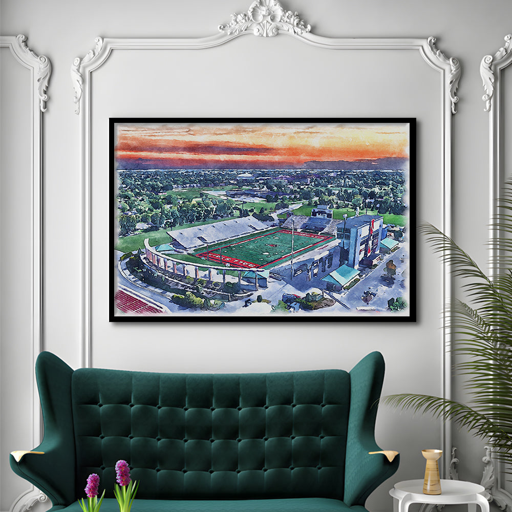 Scheumann Painting Stadium Watercolor, Muncie Indiana Watercolor, Sport Gift Art, Framed Art Print Wall Decor