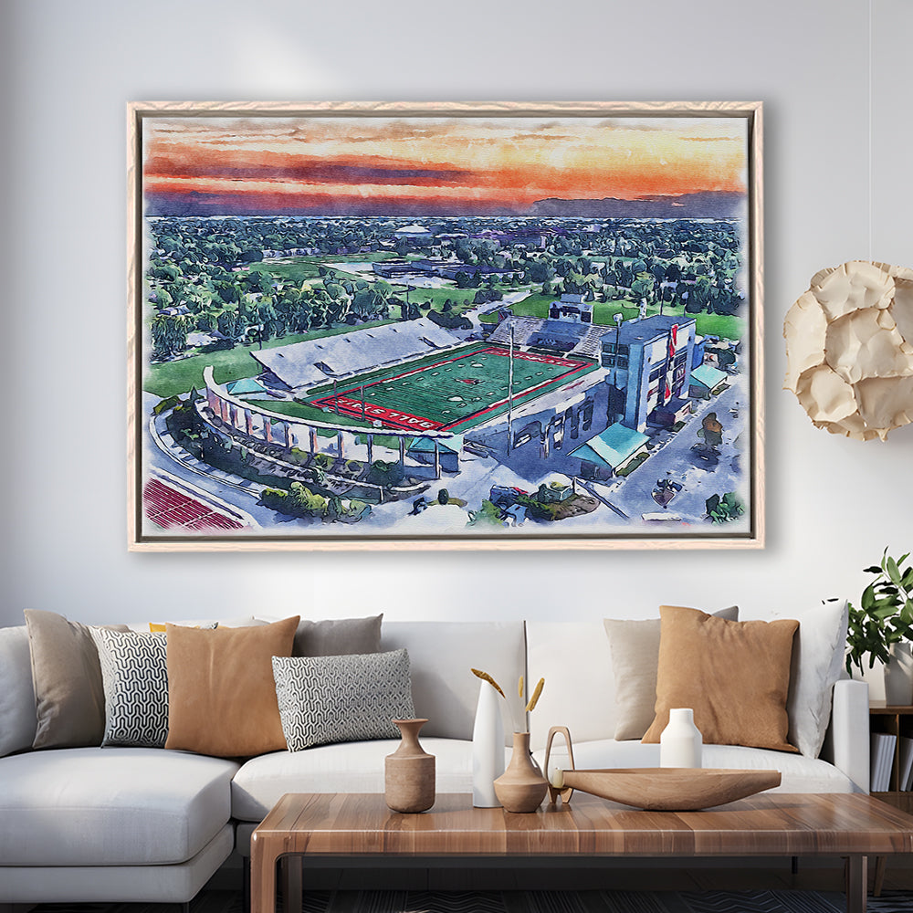 Scheumann Painting Stadium Watercolor, Muncie Indiana Watercolor, Sport Gift Art, Framed Canvas Print Wall Art
