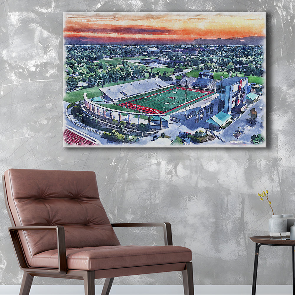 Scheumann Painting Stadium Watercolor, Muncie Indiana Watercolor, Sport Art, Gifts for him, Canvas Print Wall Art