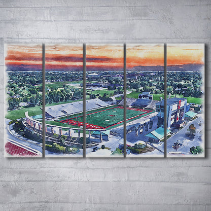 Scheumann Painting Stadium Watercolor, Muncie Indiana Watercolor, Sport Art, Extra Large Canvas Print Wall Art