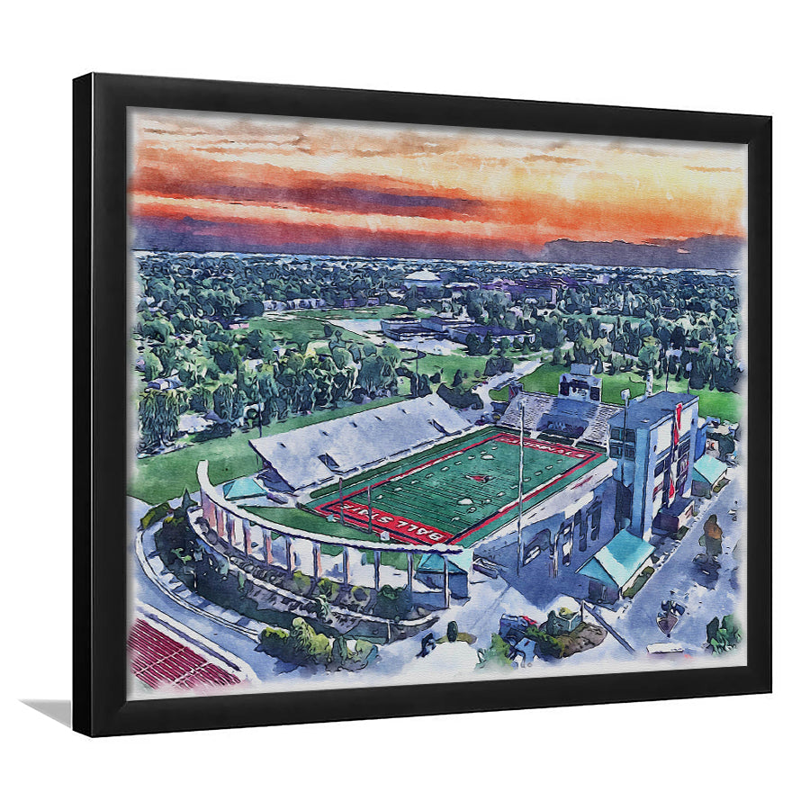 Scheumann Painting Stadium Watercolor, Muncie Indiana Watercolor, Sport Gift Art, Framed Art Print Wall Decor