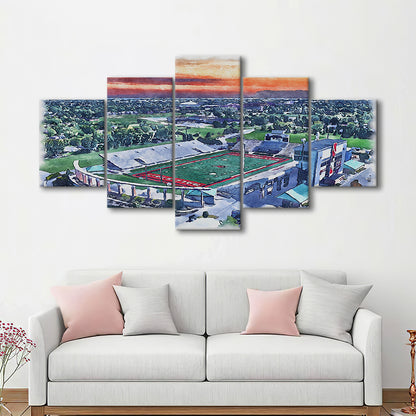 Scheumann Painting Stadium Watercolor, Muncie Indiana Watercolor, Sport Art, Mixed 5 Panel, Canvas Print Wall Art