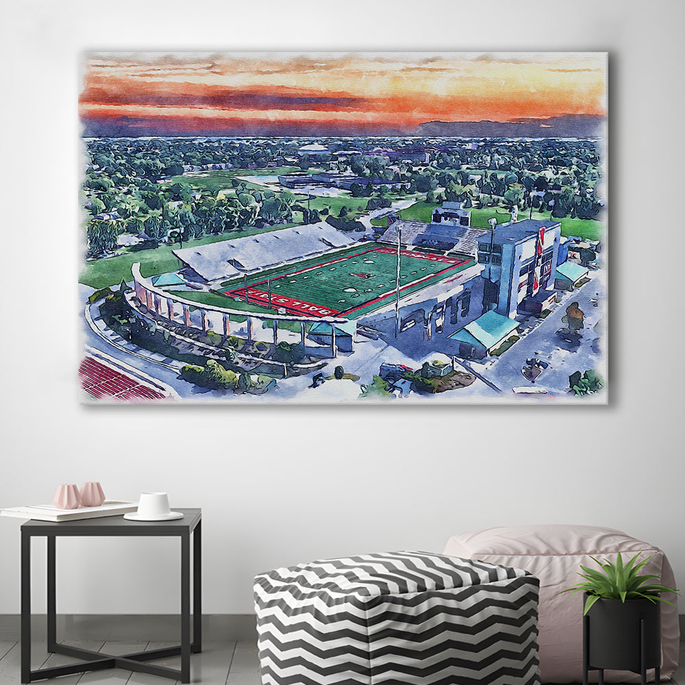 Scheumann Painting Stadium Watercolor, Muncie Indiana Watercolor, Sport Art, Gifts for him, Canvas Print Wall Art