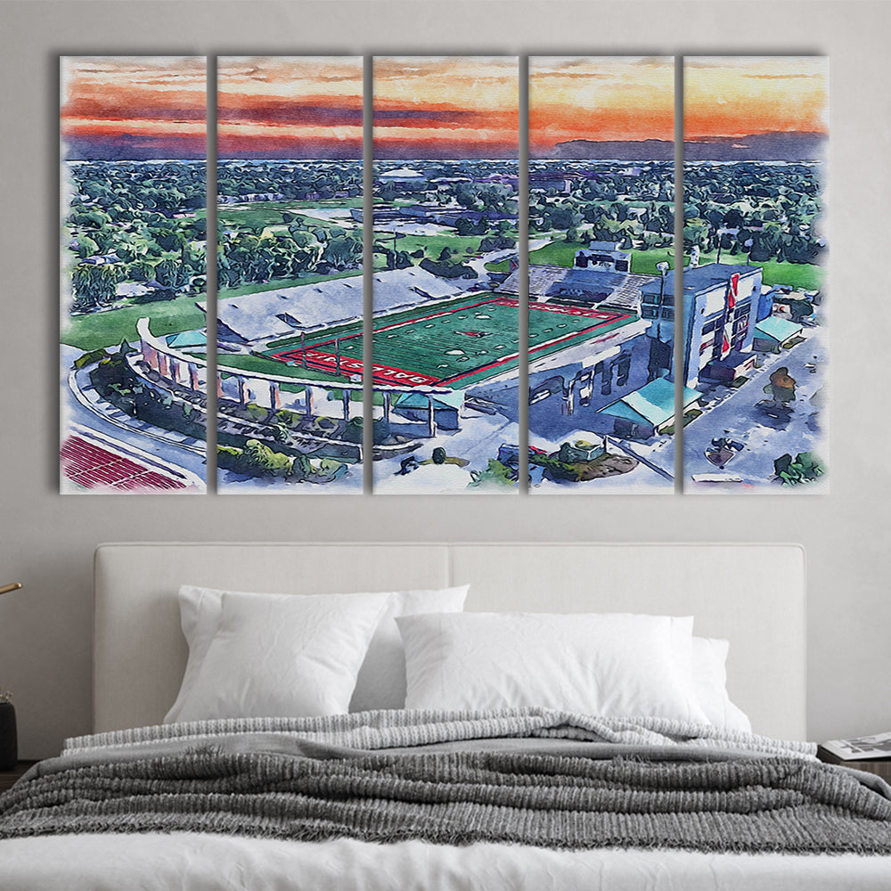 Scheumann Painting Stadium Watercolor, Muncie Indiana Watercolor, Sport Art, Extra Large Canvas Print Wall Art