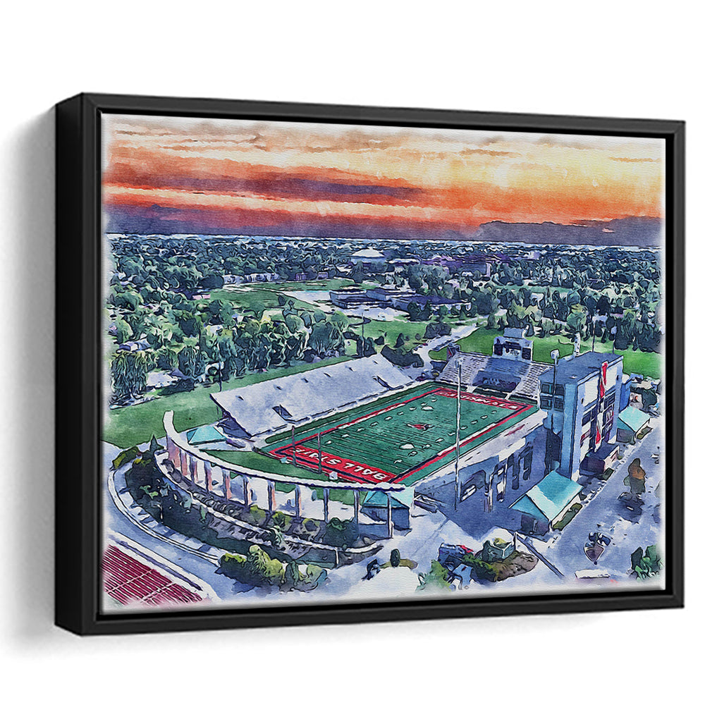 Scheumann Painting Stadium Watercolor, Muncie Indiana Watercolor, Sport Gift Art, Framed Canvas Print Wall Art