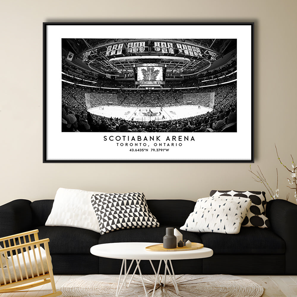 Scotiabank Arena Stadium Black And White, Toronto Hockey Stadium Wall Art, Framed Canvas Print Wall Art