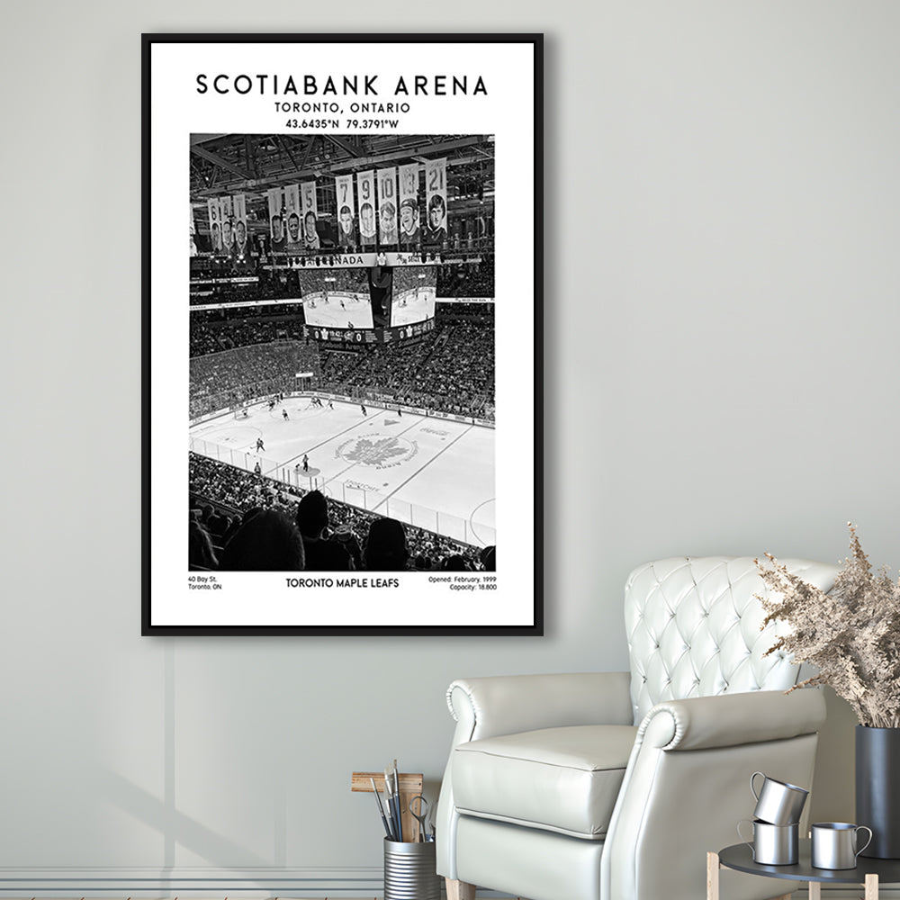 Scotiabank Arena Stadium Black And White, Toronto Hockey Stadium Wall Art Print, Framed Canvas Prints Wall Art