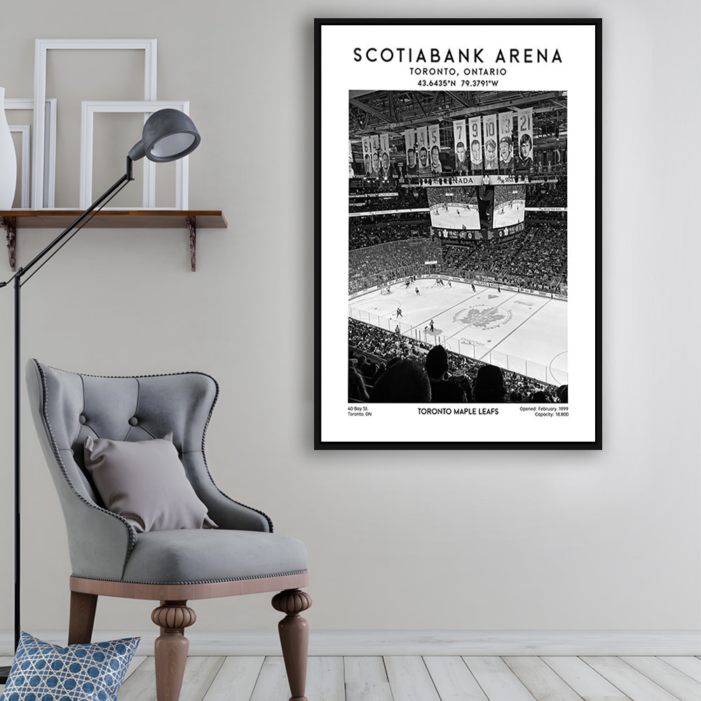 Scotiabank Arena Stadium Black And White, Toronto Hockey Stadium Wall Art Print, Framed Canvas Prints Wall Art