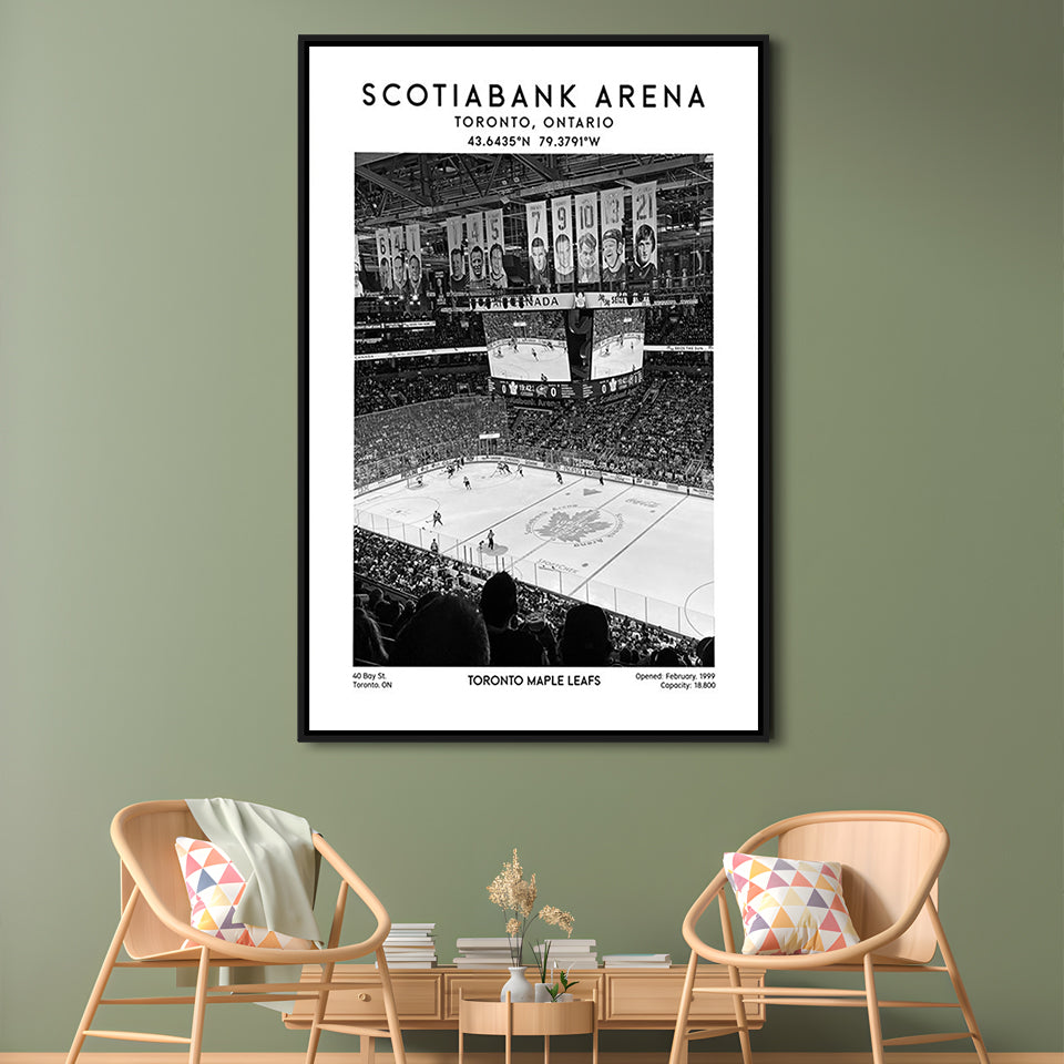 Scotiabank Arena Stadium Black And White, Toronto Hockey Stadium Wall Art Print, Framed Canvas Prints Wall Art