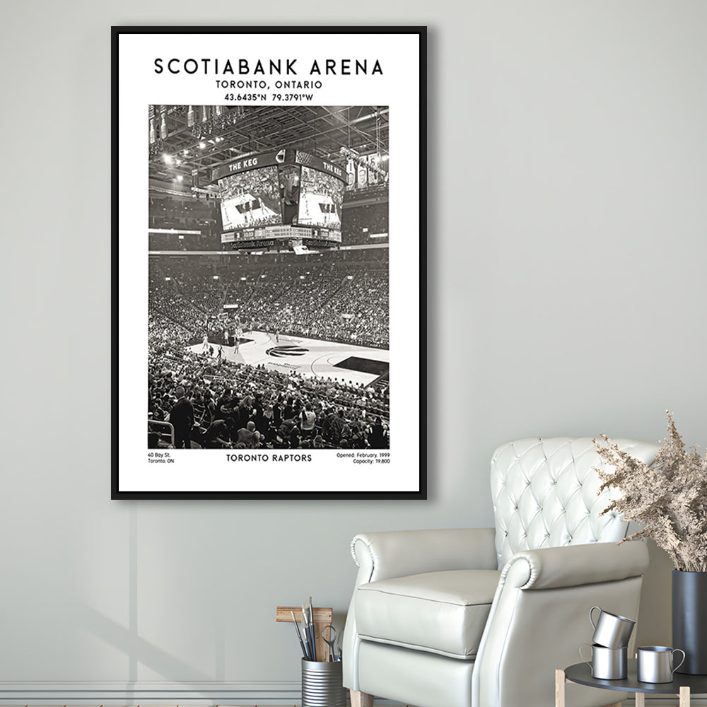 Scotiabank Arena Stadium Black And White, Toronto Basketball Stadium Wall Art Print, Framed Canvas Prints Wall Art