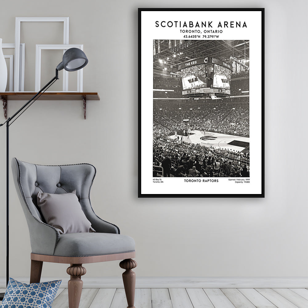 Scotiabank Arena Stadium Black And White, Toronto Basketball Stadium Wall Art Print, Framed Canvas Prints Wall Art