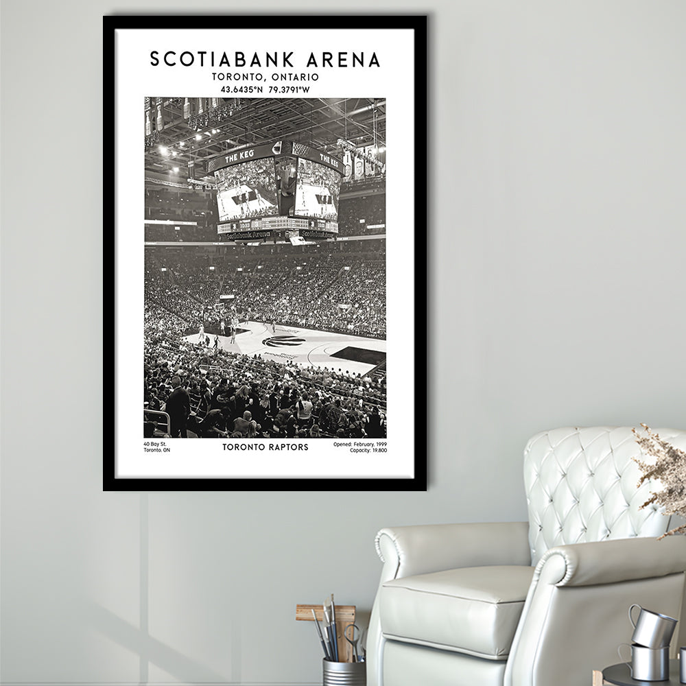 Scotiabank Arena Stadium Black And White, Toronto Basketball Stadium Wall Art Print, Framed Art Prints Wall Decor