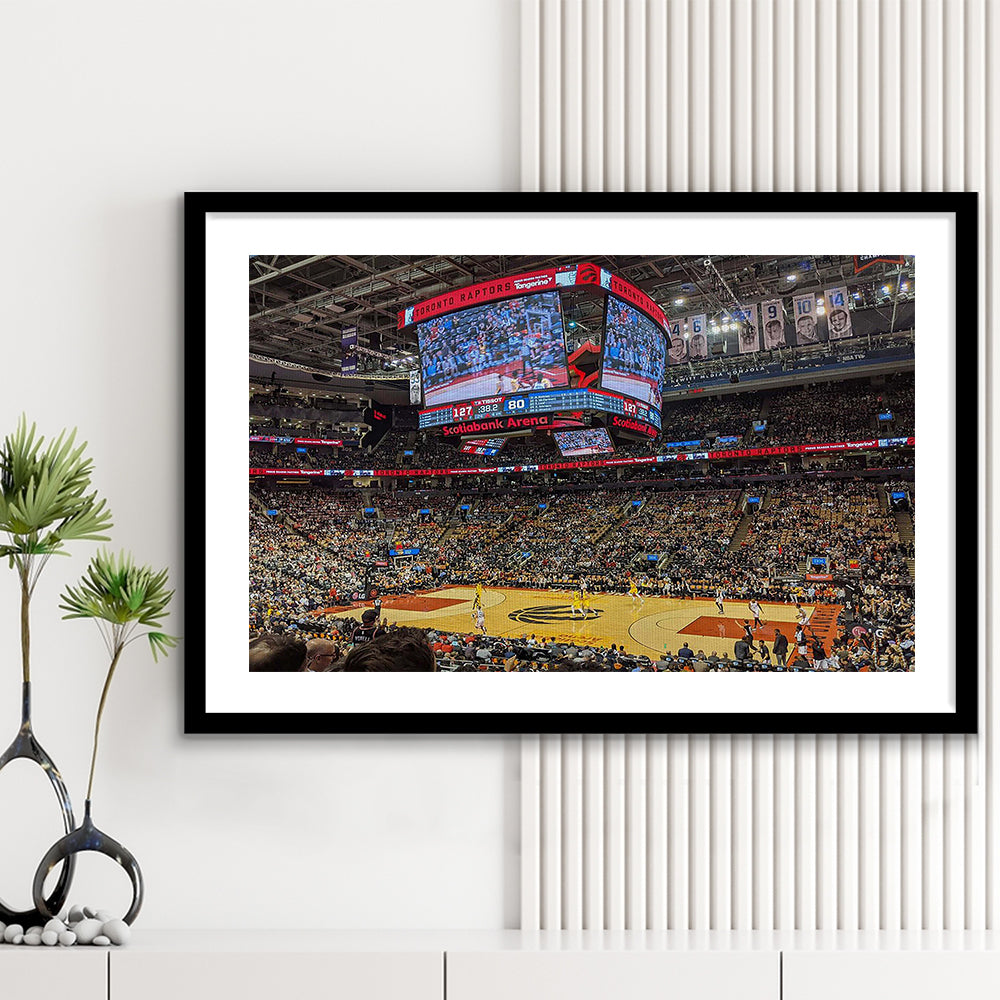 Scotiabank Arena Raptors, Stadium Canvas, Sport Art, Gift for him, White Border Framed Art Print Wall Decor