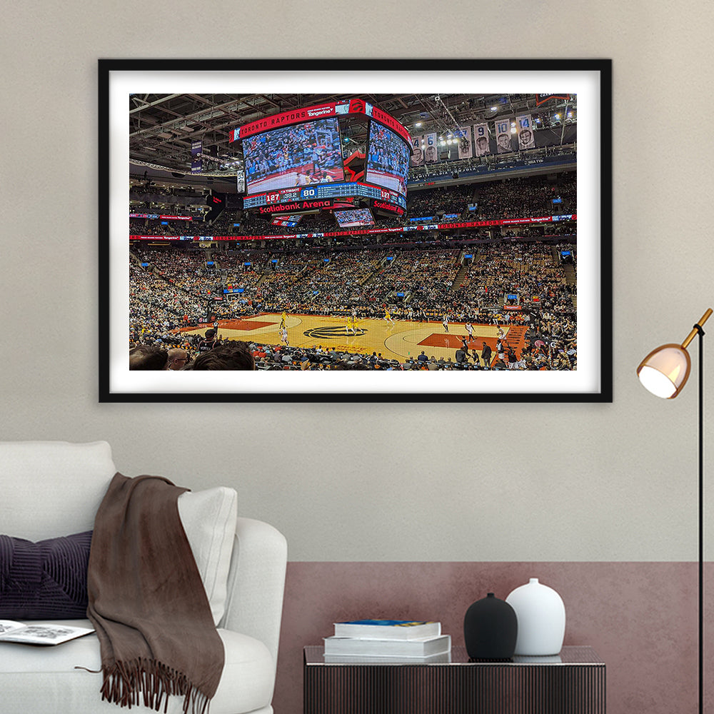 Scotiabank Arena Raptors, Stadium Canvas, Sport Art, Gift for him, White Border Framed Art Print Wall Decor
