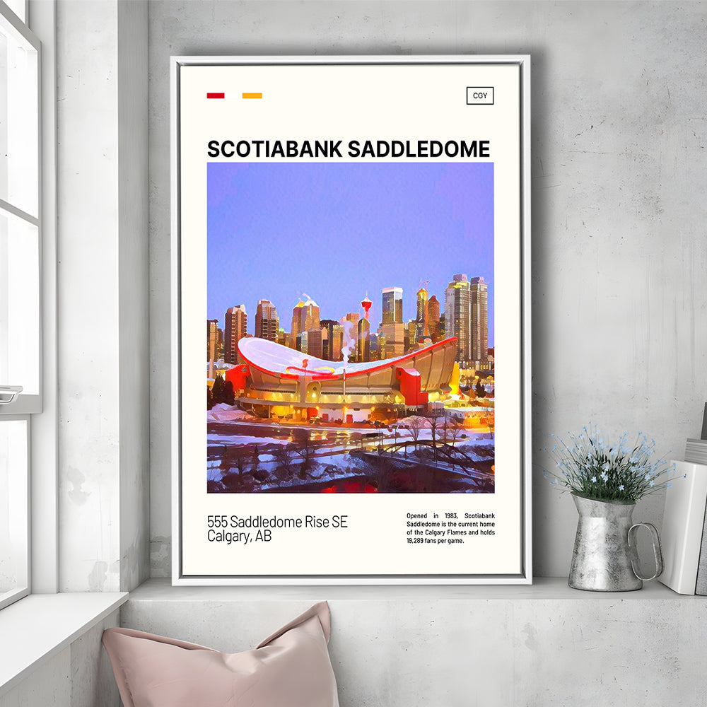 Scotiabank Saddledome Print, Calgary Flames Stadium Canvas Art, Man Cave Gift, Floating Framed Canvas Print Wall Art
