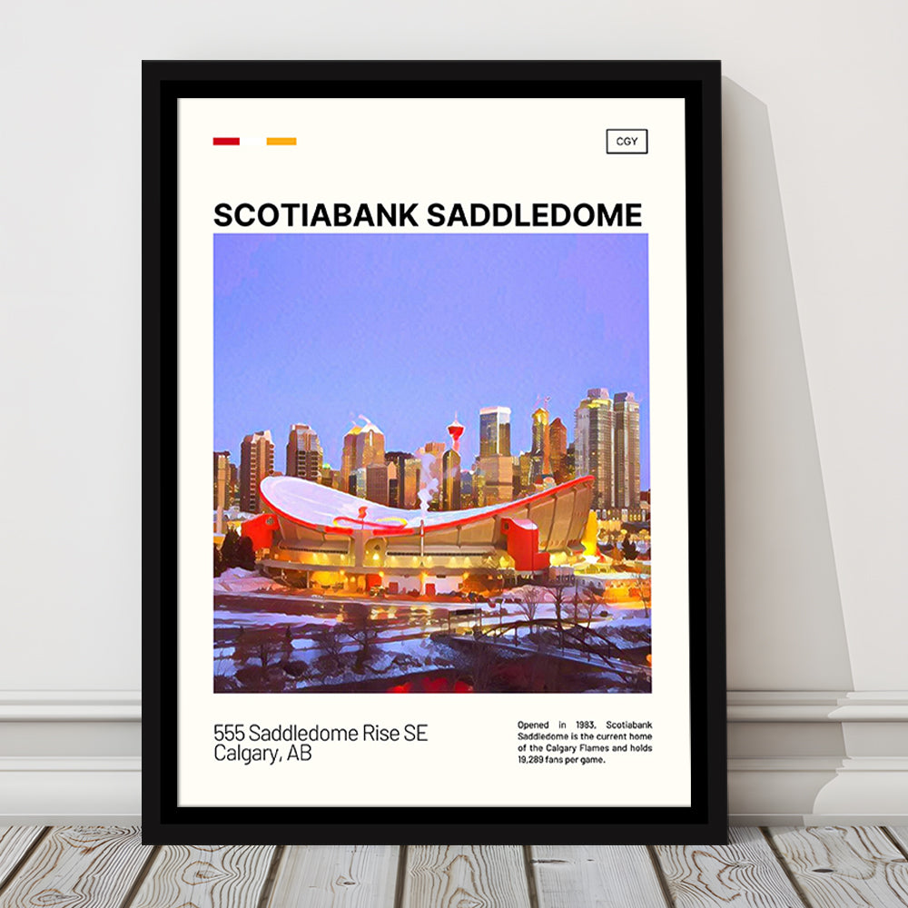 Scotiabank Saddledome Print, Calgary Flames Stadium Canvas Art, Man Cave Gift, Floating Framed Canvas Print Wall Art