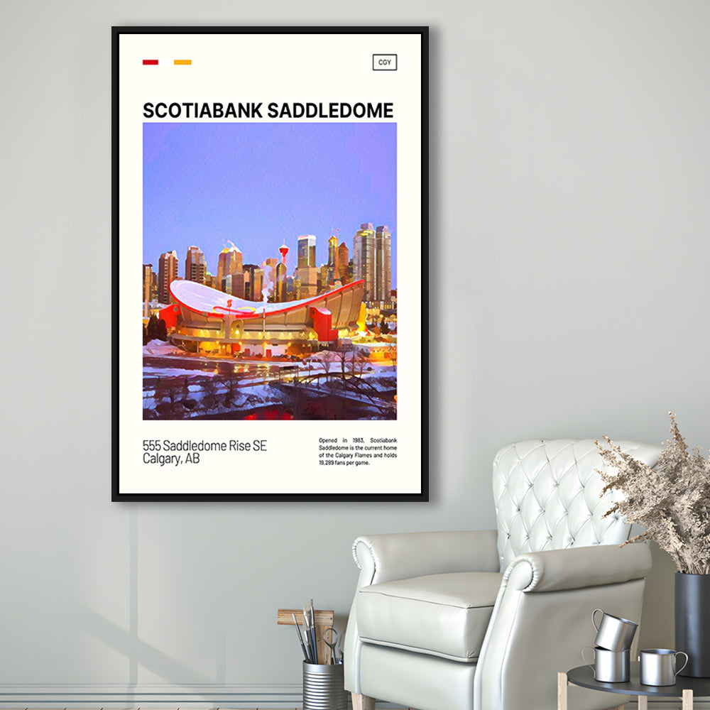 Scotiabank Saddledome Print, Calgary Flames Stadium Canvas Art, Man Cave Gift, Floating Framed Canvas Print Wall Art