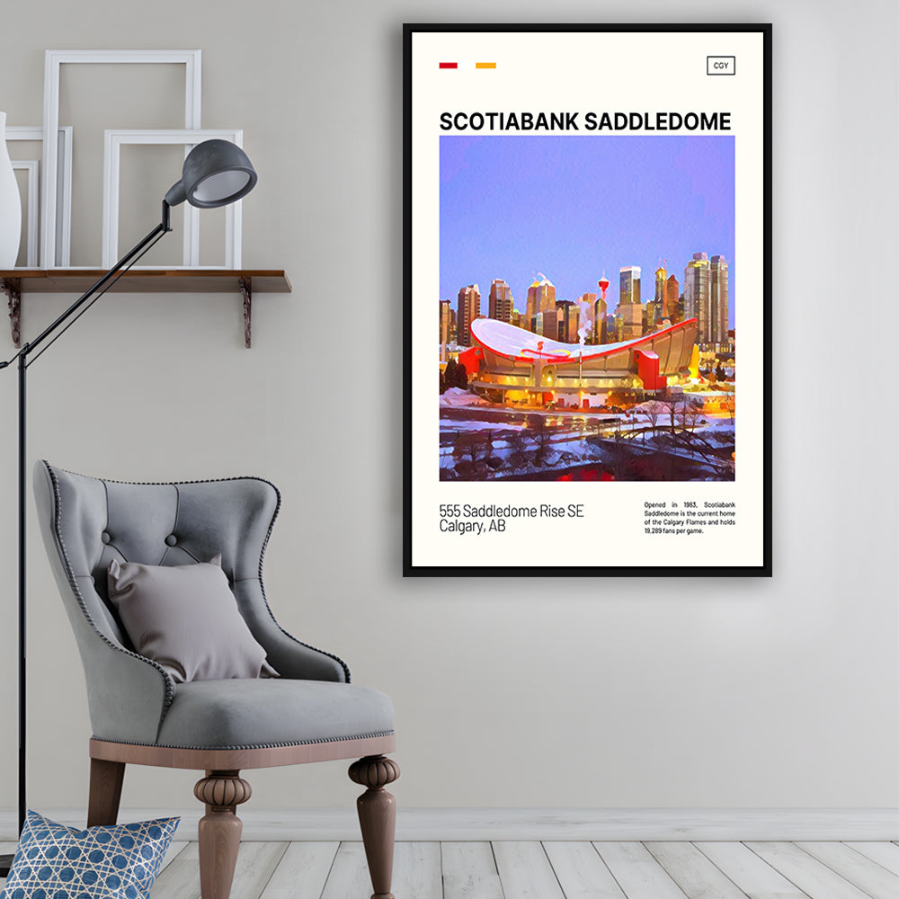 Scotiabank Saddledome Print, Calgary Flames Stadium Canvas Art, Man Cave Gift, Floating Framed Canvas Print Wall Art