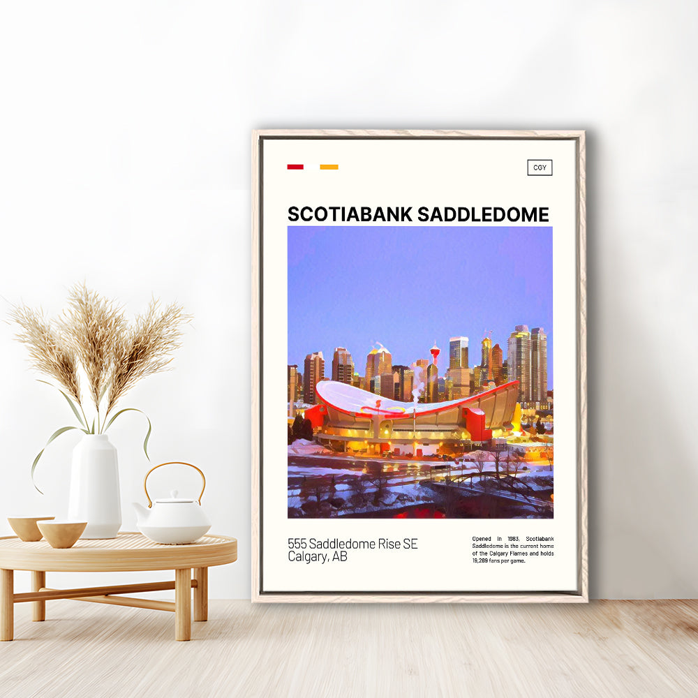 Scotiabank Saddledome Print, Calgary Flames Stadium Canvas Art, Man Cave Gift, Floating Framed Canvas Print Wall Art