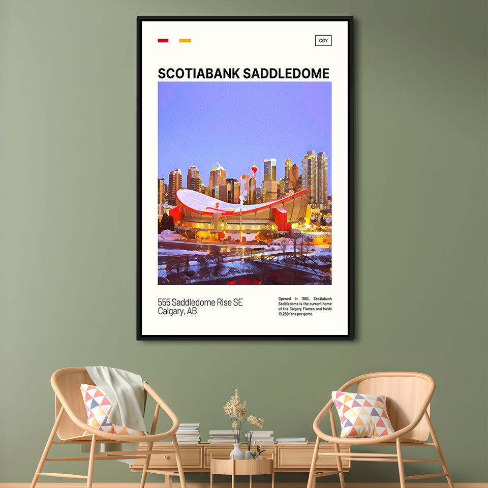 Scotiabank Saddledome Print, Calgary Flames Stadium Canvas Art, Man Cave Gift, Floating Framed Canvas Print Wall Art