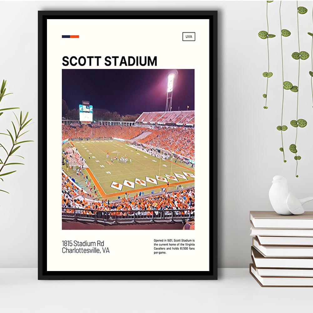 Scott Stadium Print, Virginia Cavaliers Stadium Canvas Art, Man Cave Gift, Floating Framed Canvas Print Wall Art