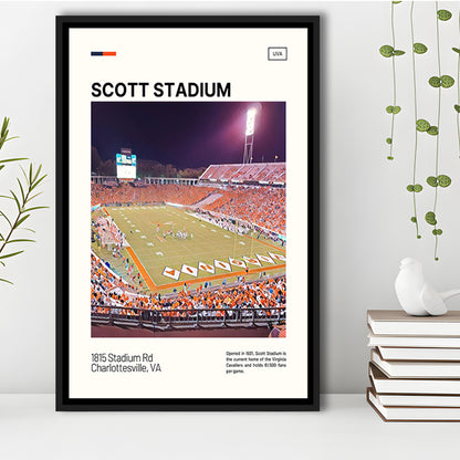 Scott Stadium Print, Virginia Cavaliers Stadium Canvas Art, Man Cave Gift, Floating Framed Canvas Print Wall Art