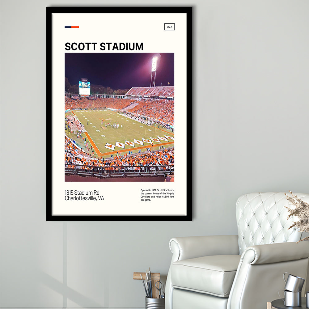 Scott Stadium Print, Virginia Cavaliers Stadium Art, Gifts for him, Sport Art, Framed Art Print Wall Decor
