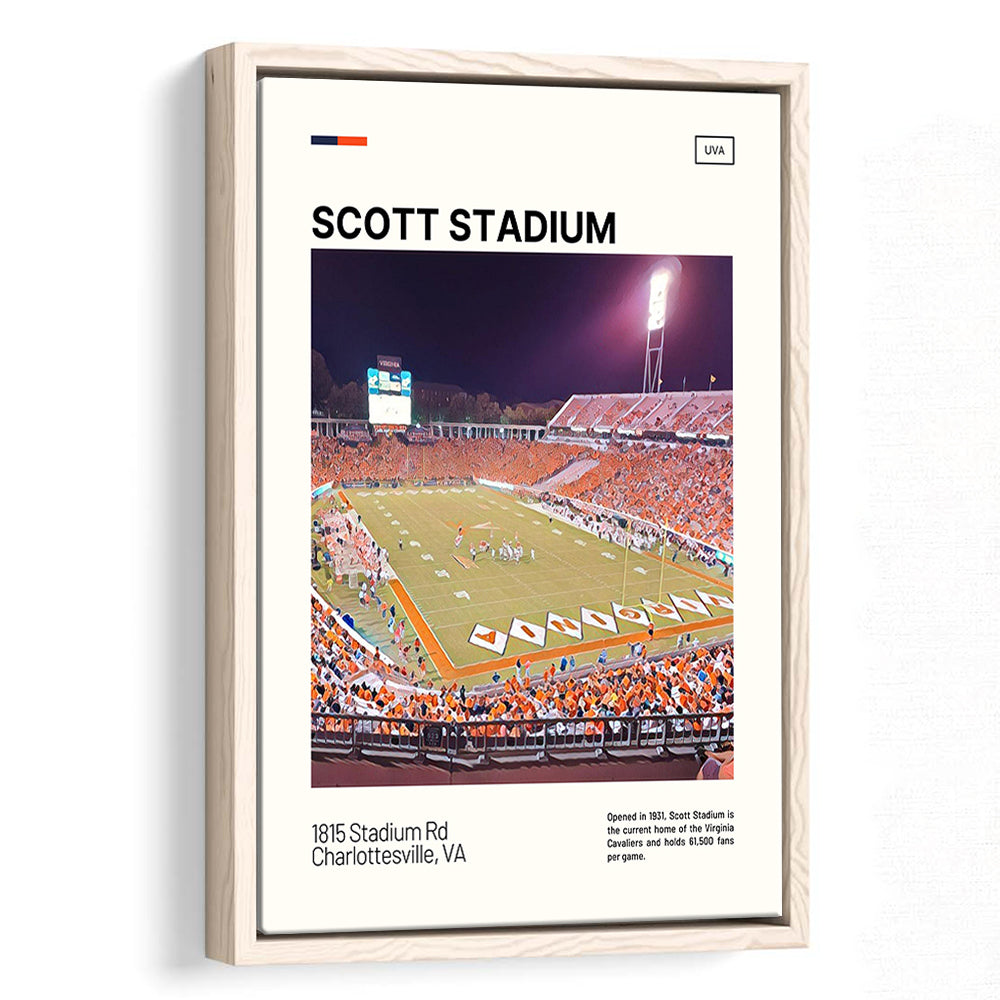 Scott Stadium Print, Virginia Cavaliers Stadium Canvas Art, Man Cave Gift, Floating Framed Canvas Print Wall Art