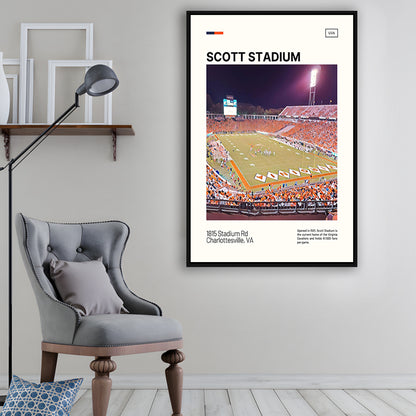 Scott Stadium Print, Virginia Cavaliers Stadium Canvas Art, Man Cave Gift, Floating Framed Canvas Print Wall Art