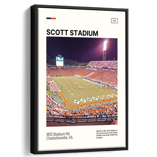 Scott Stadium Print, Virginia Cavaliers Stadium Canvas Art, Man Cave Gift, Floating Framed Canvas Print Wall Art