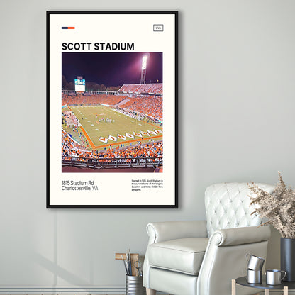 Scott Stadium Print, Virginia Cavaliers Stadium Canvas Art, Man Cave Gift, Floating Framed Canvas Print Wall Art