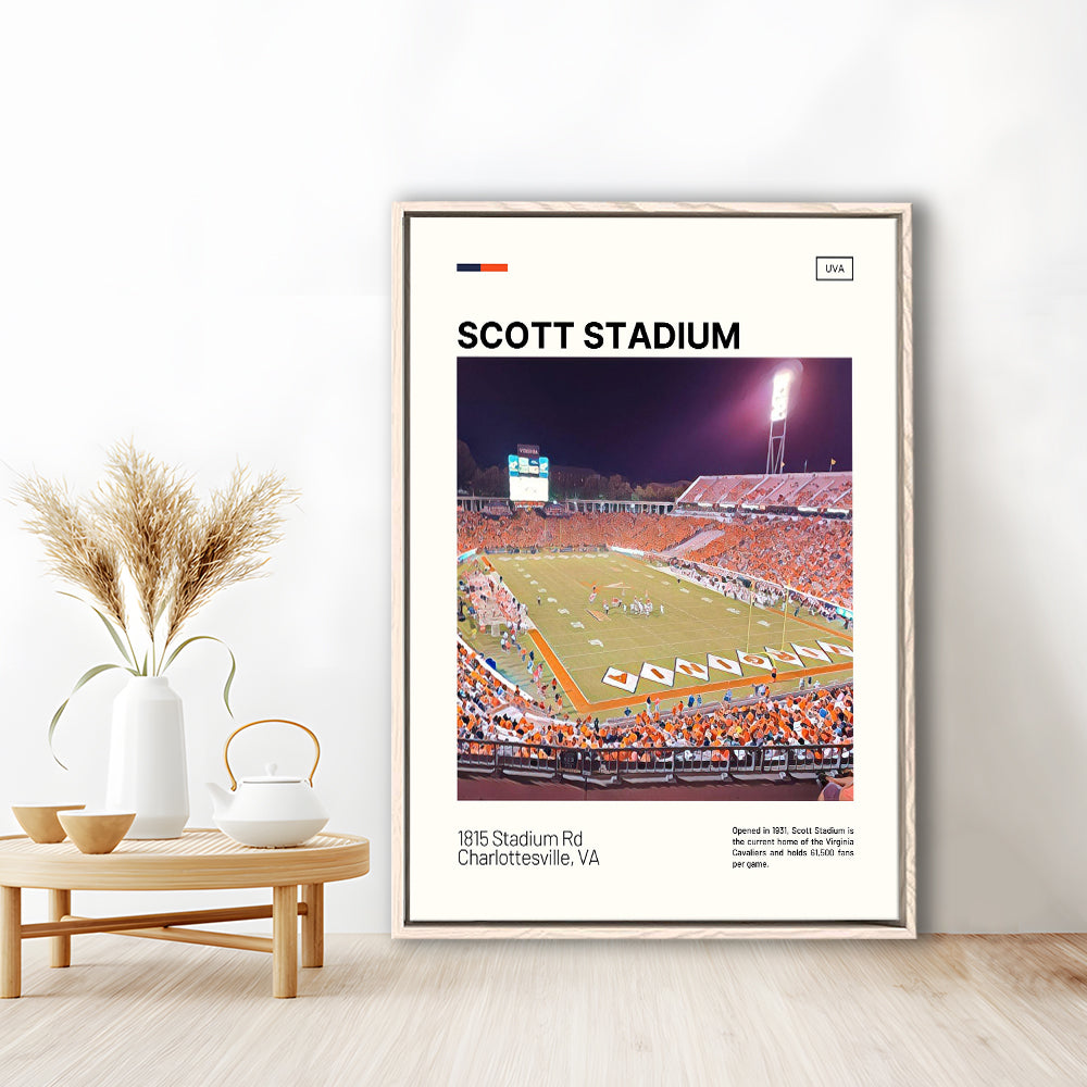 Scott Stadium Print, Virginia Cavaliers Stadium Canvas Art, Man Cave Gift, Floating Framed Canvas Print Wall Art