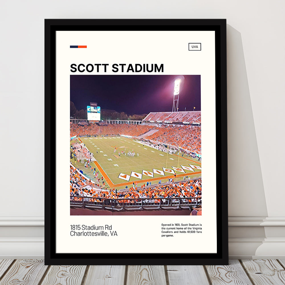 Scott Stadium Print, Virginia Cavaliers Stadium Canvas Art, Man Cave Gift, Floating Framed Canvas Print Wall Art