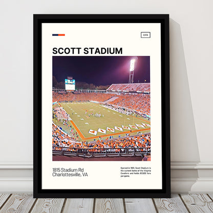 Scott Stadium Print, Virginia Cavaliers Stadium Canvas Art, Man Cave Gift, Floating Framed Canvas Print Wall Art