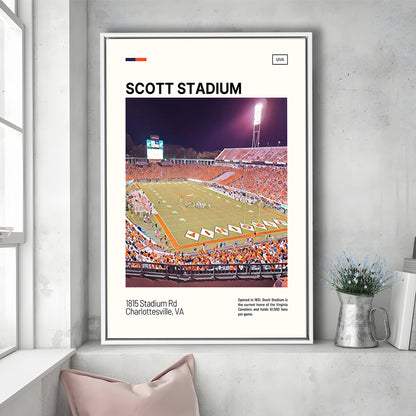 Scott Stadium Print, Virginia Cavaliers Stadium Canvas Art, Man Cave Gift, Floating Framed Canvas Print Wall Art