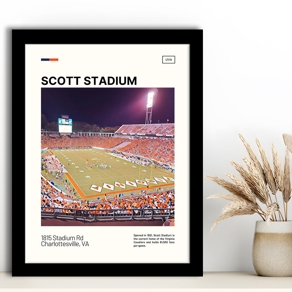 Scott Stadium Print, Virginia Cavaliers Stadium Art, Gifts for him, Sport Art, Framed Art Print Wall Decor