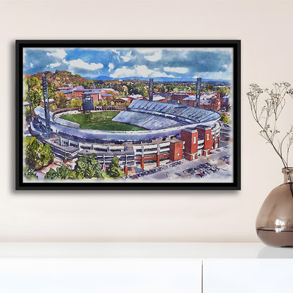 Scott Painting Stadium Watercolor, Albemarle County Virginia, Sport Gift Art, Framed Canvas Print Wall Art