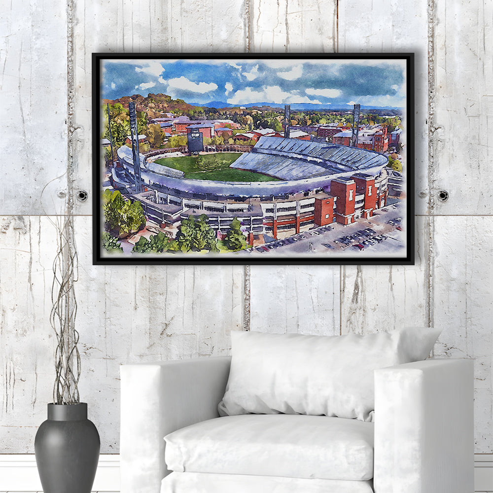 Scott Painting Stadium Watercolor, Albemarle County Virginia, Sport Gift Art, Framed Canvas Print Wall Art