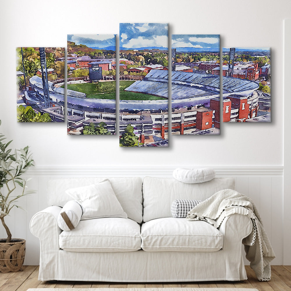 Scott Painting Stadium Watercolor, Albemarle County Virginia Watercolor, Sport Art, Mixed 5 Panel, Canvas Print Wall Art