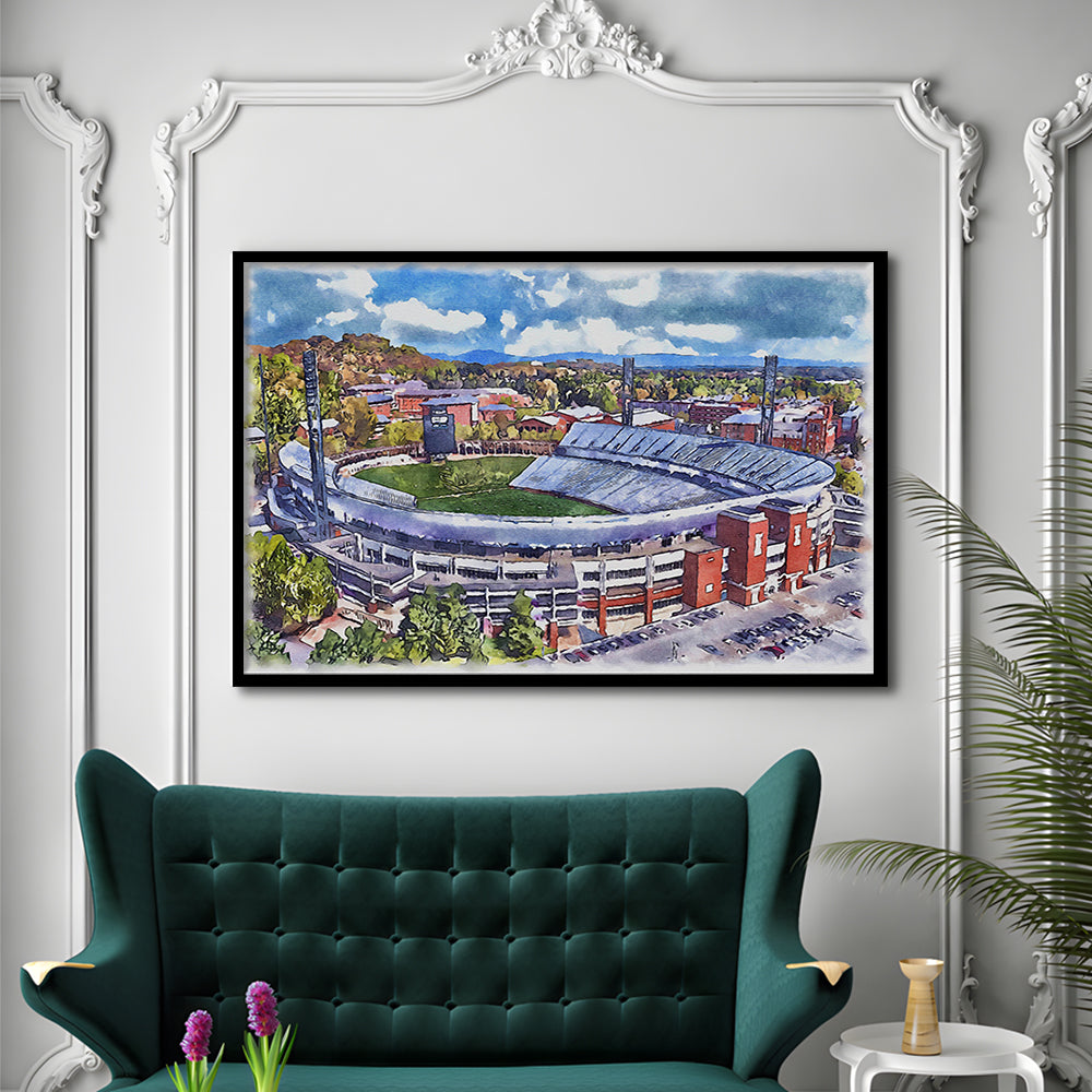 Scott Painting Stadium Watercolor, Albemarle County Virginia Watercolor, Sport Gift Art, Framed Art Print Wall Decor