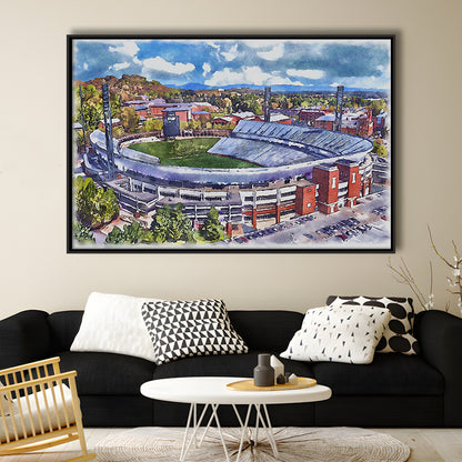 Scott Painting Stadium Watercolor, Albemarle County Virginia, Sport Gift Art, Framed Canvas Print Wall Art