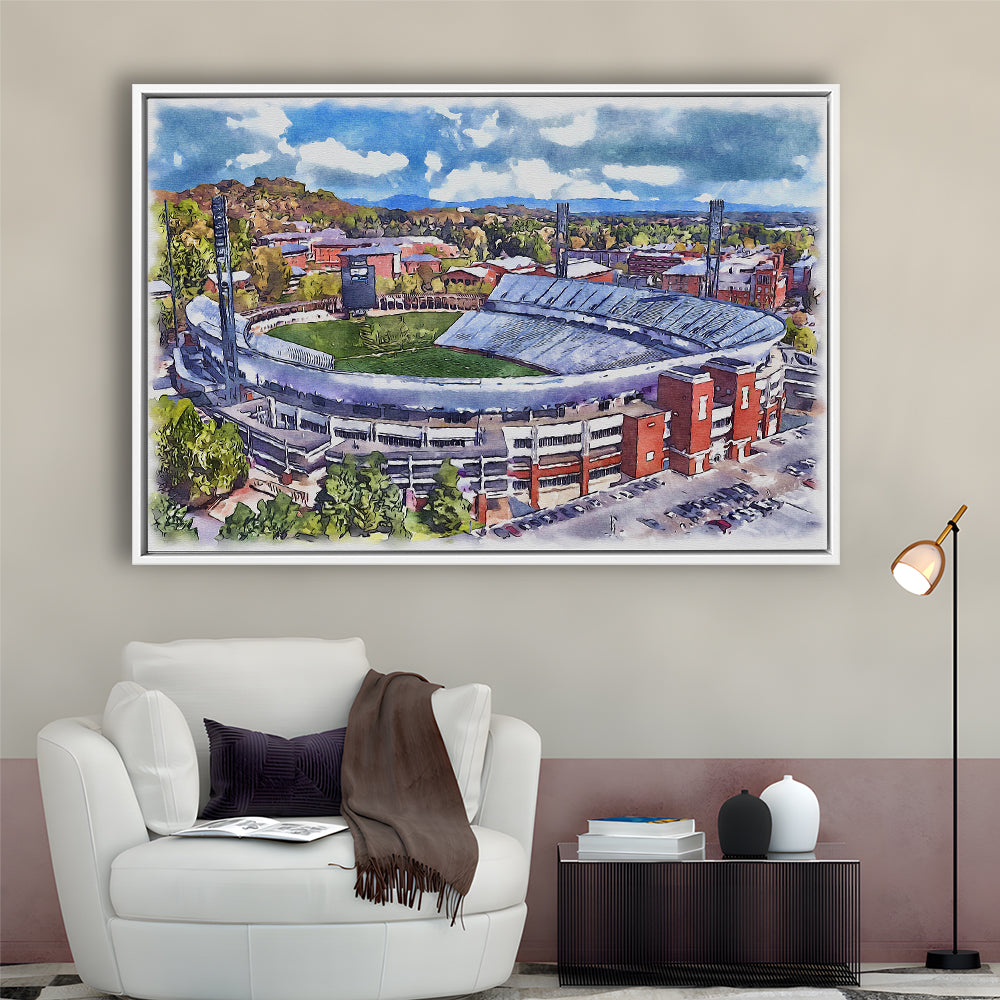 Scott Painting Stadium Watercolor, Albemarle County Virginia, Sport Gift Art, Framed Canvas Print Wall Art