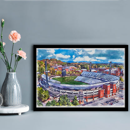 Scott Painting Stadium Watercolor, Albemarle County Virginia Watercolor, Sport Gift Art, Framed Art Print Wall Decor