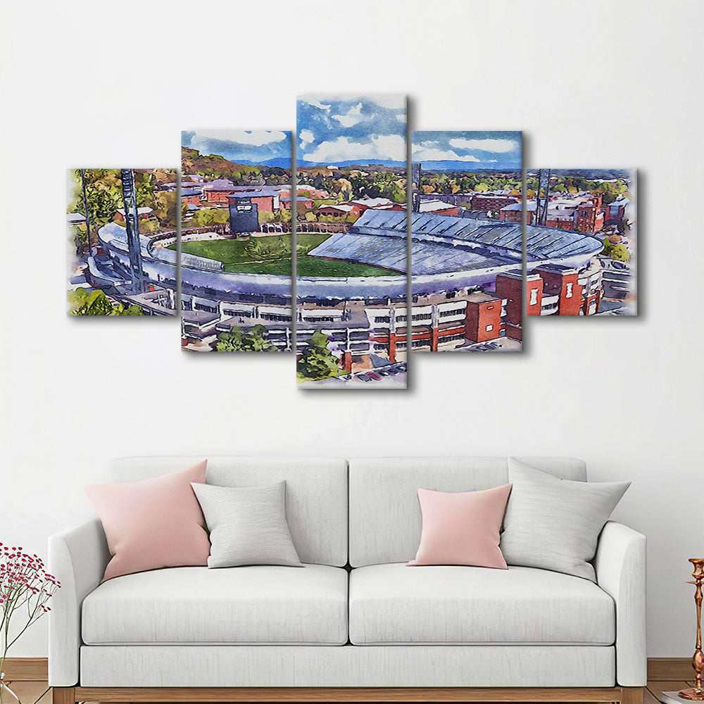 Scott Painting Stadium Watercolor, Albemarle County Virginia Watercolor, Sport Art, Mixed 5 Panel, Canvas Print Wall Art